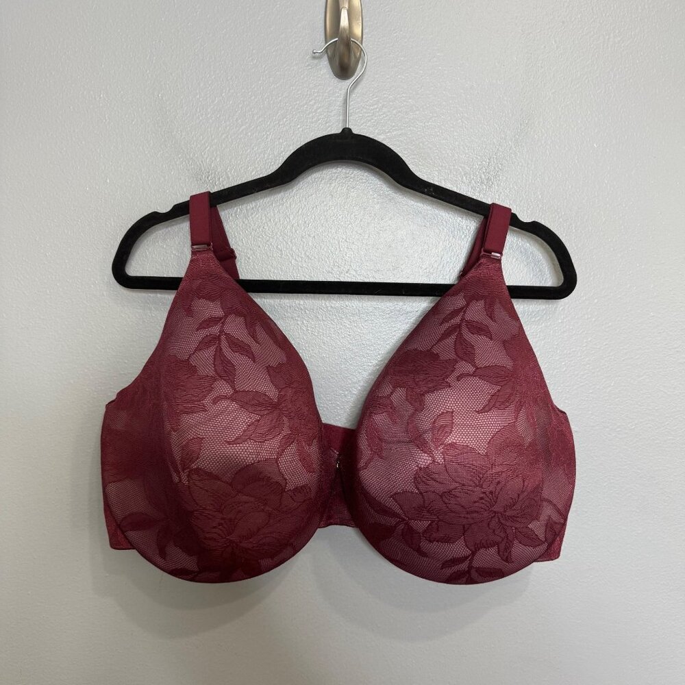 CACIQUE lightly lined full coverage maroon lace bar size 44H